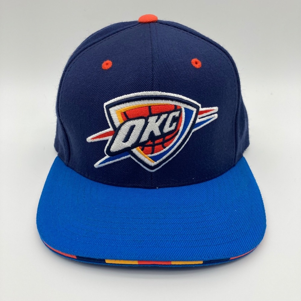 Mitchell & Ness OKC Thunder Snapback Hat Navy Blue Wool Blend NBA Baseball Cap